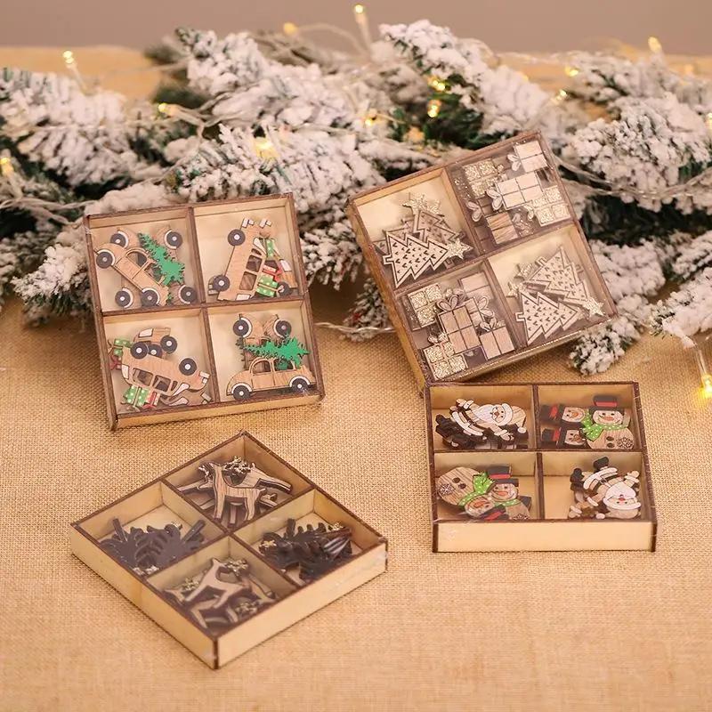 1pcs Christmas DIY Wood Craft Santa Elk Car Xmas Decorations Gift Christmas Tree Pendant New Year Home Decor Gifts
