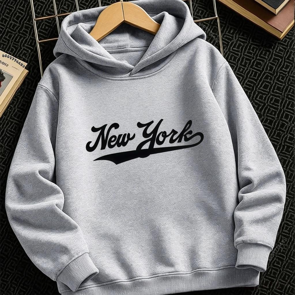 Vintage Letter New York Kids Hoodie Casual Loose Pullover Hooded Sweatshirt for Children