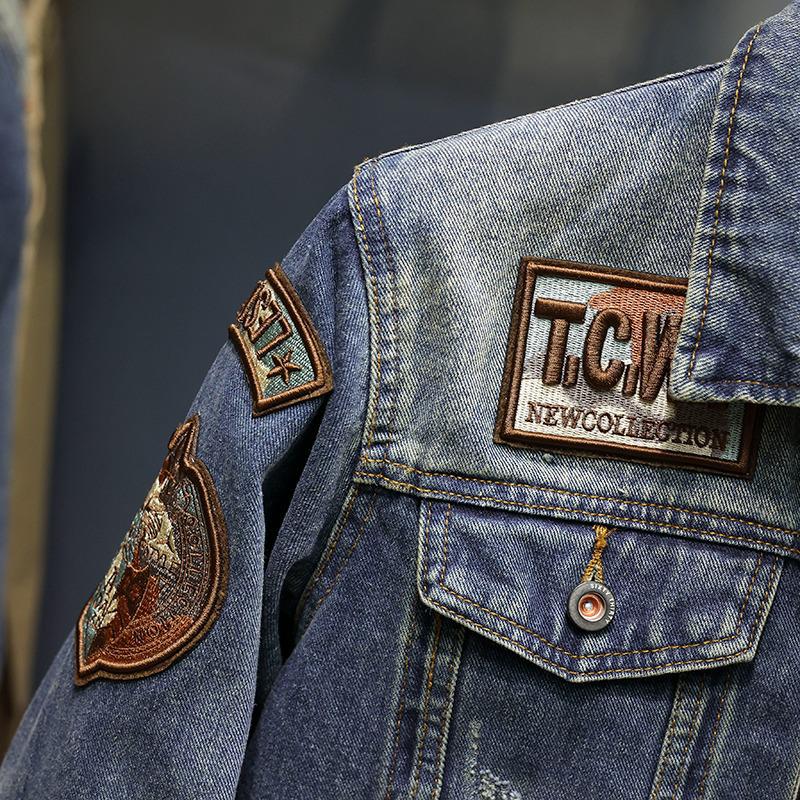 Giacca di jeans retrò: Abbigliamento da lavoro trendy da uomo, vestibilità ampia, per Primavera e Autunno