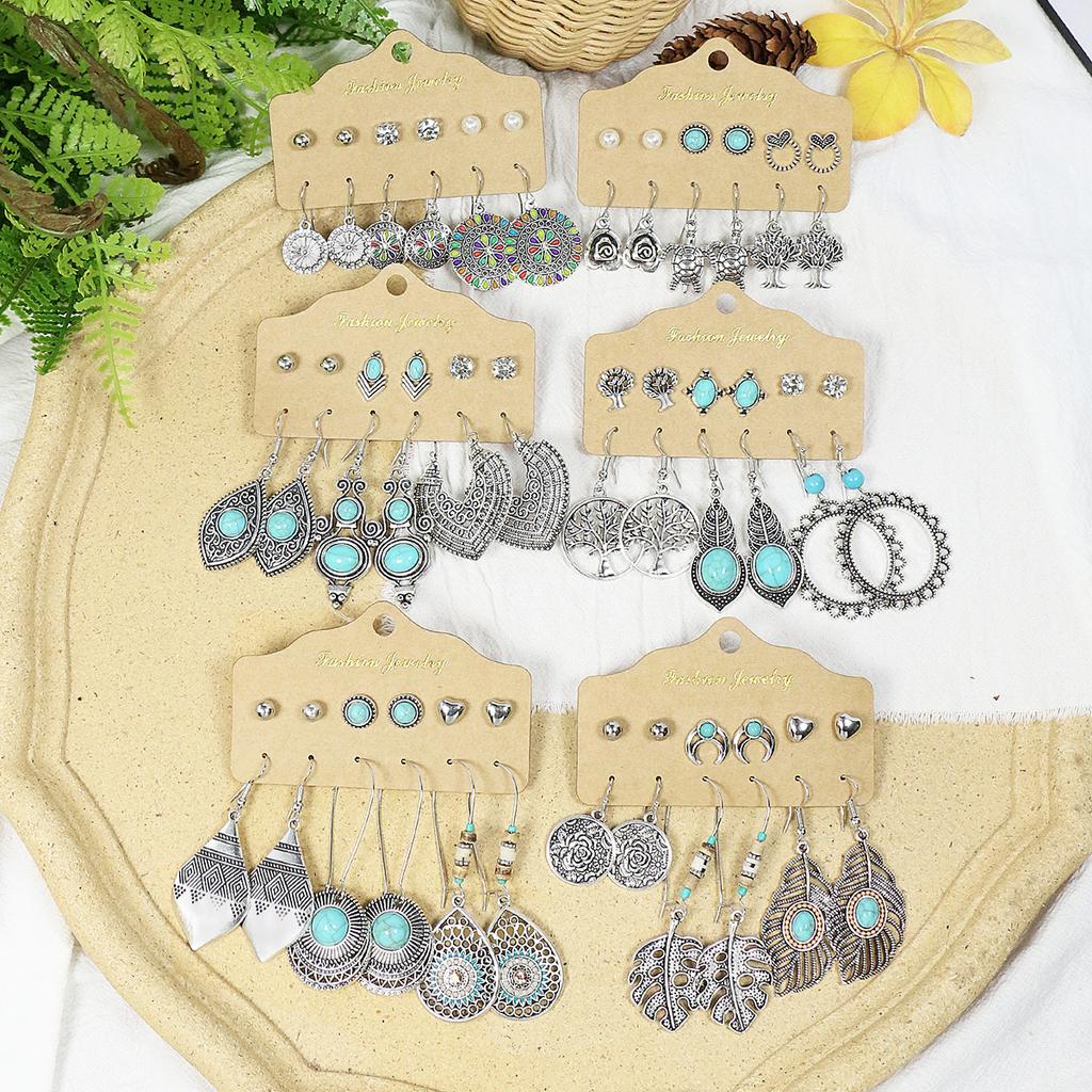 Ethnic Style Earrings for Women&Teen Girls Vintage Silver Geometric Shape Easy to Wear Match Various Outfits Gifts