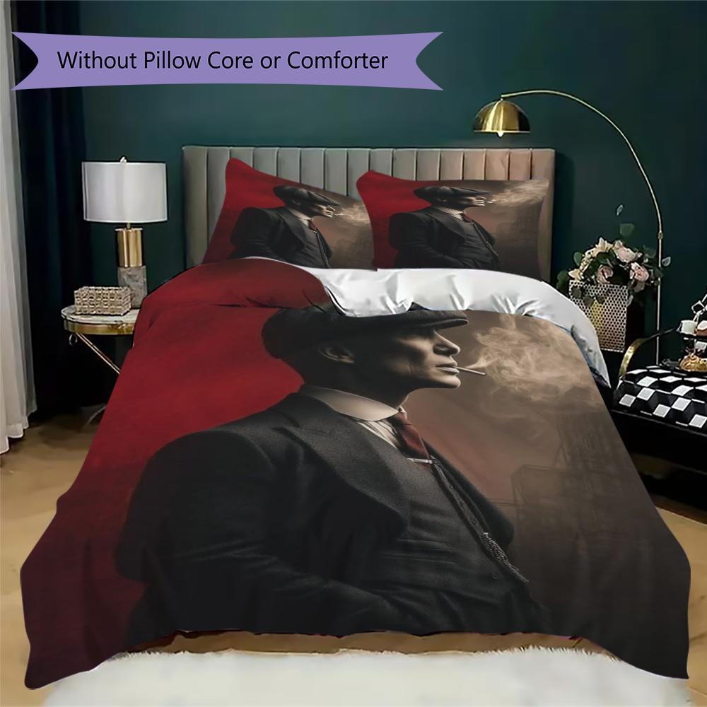 Thomas Shelby Pattern Bedding,Quilt Set Quilt Cover Pillowcase Home Birthday Gift(1 * Duvet Cover + 2 * Pillowcase, Without Core)_lx