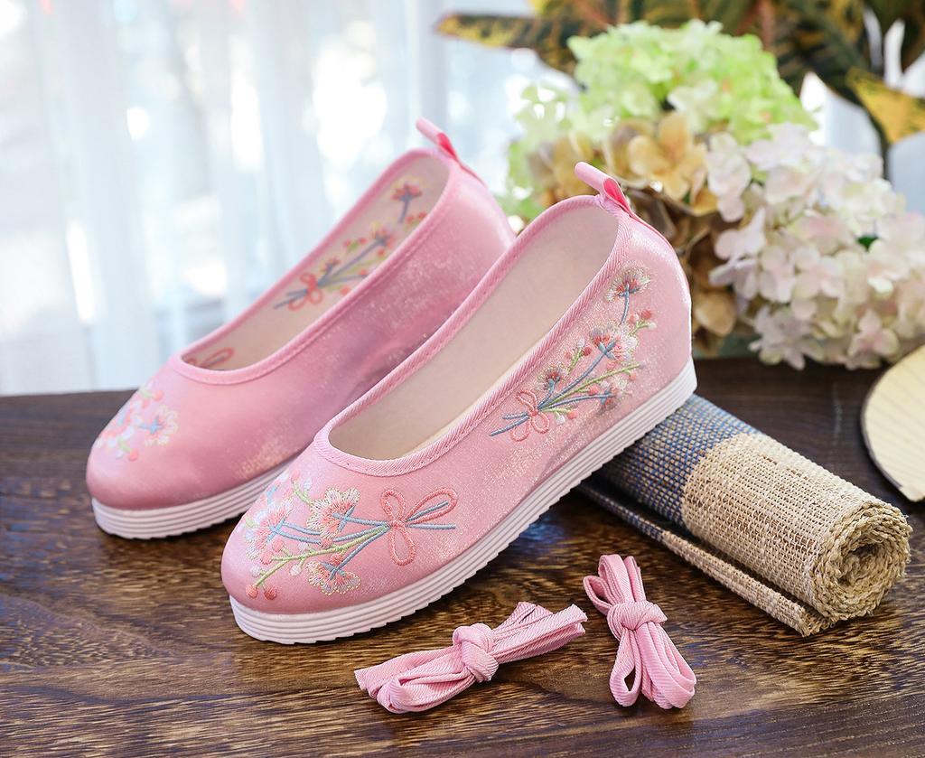 Fashion Inner Height Increasing Wedge Shoe Women Ethnic Style Retro Chinese  Round Head Hanfu Wedding Shoes