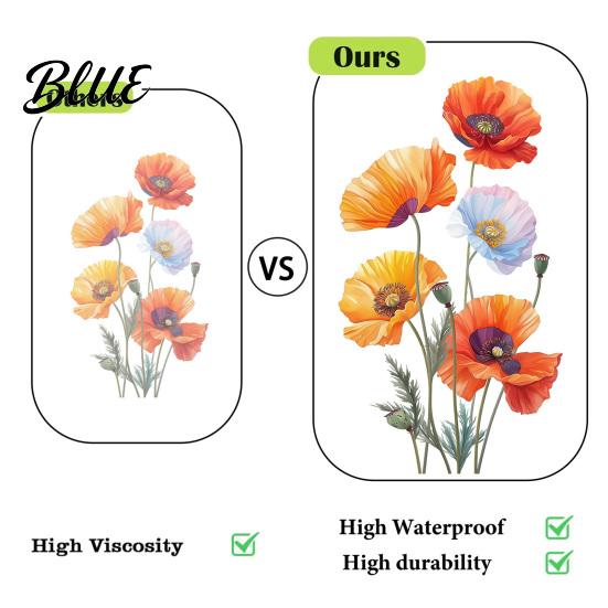 Waterproof Floral Window Clings 2Pcs Watercolor Flower Wall Stickers PVC Decals Peel And Stick DIY Murals for Home Art Decor Removable Orange Vinyl