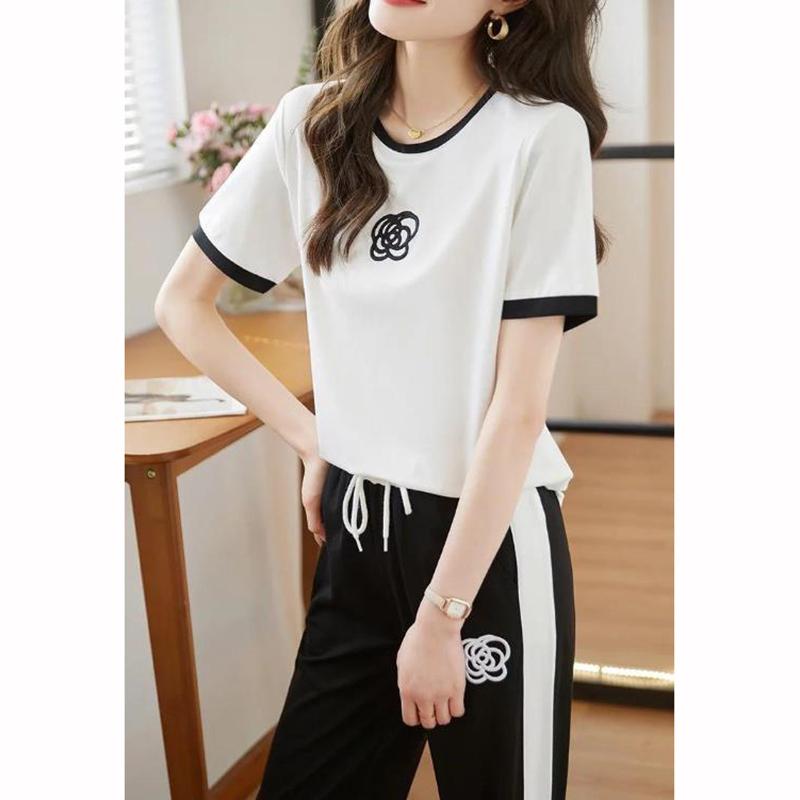 Sommer Damen Sets Rundhals Kurzarm T-Shirt Hose Damen Trainingsanzüge Outfits