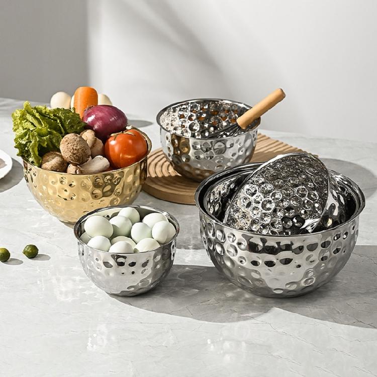 Heavy Duty 304 Nonrust Steel Hammered Salad Tray Serving Bowl Suitable For Family Gatherings And Outdoor Picnics