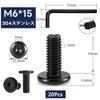 20-Pack 304 Stainless Steel Hex Bolts, M6 X 15mm, Black Finish, with Hex Wrench, Heavy-Duty, Durable, Rust-Resistant, Bright Finish, for Fastening and