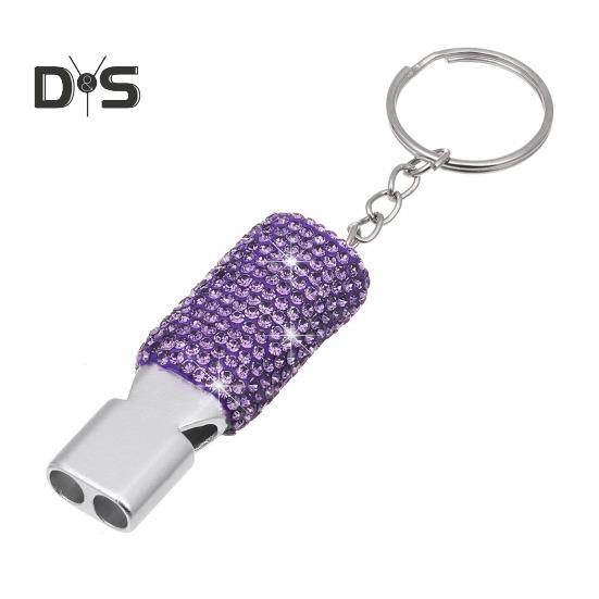

Свисток из металла и страз, с брелком для ключей, блестящий свисток с громким четким звуком для судей, тренеров, спасателей, чрезвычайных ситуаций фиолетовый