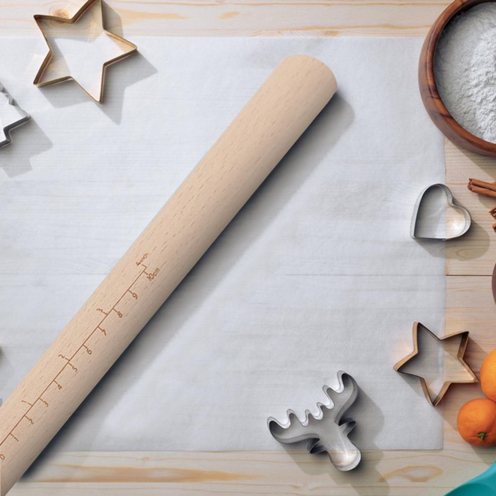 40cm Dough Rolling Pin With Scale Wooden Pastry Roller Solid-Beech Wood Material Non-Stick Surfaces Dumpling Pizza Making Tools