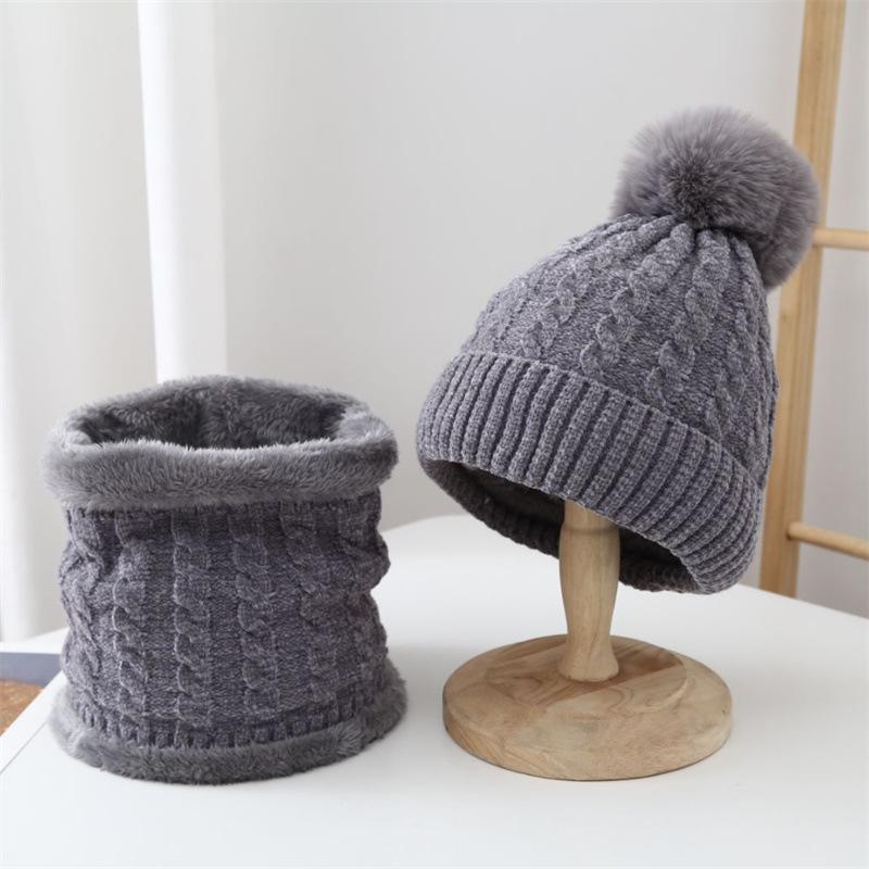 Hat Women's Winter Warm Shelter Knitted Hat Set Fleece Thickened Ear Protectors Fashion Scarf Pullover Hat