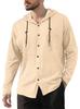 Men's 100% Cotton Hooded Drawstring Shirt, Solid Color Loose Fit Long Sleeve Casual Beach Overshirt for Men