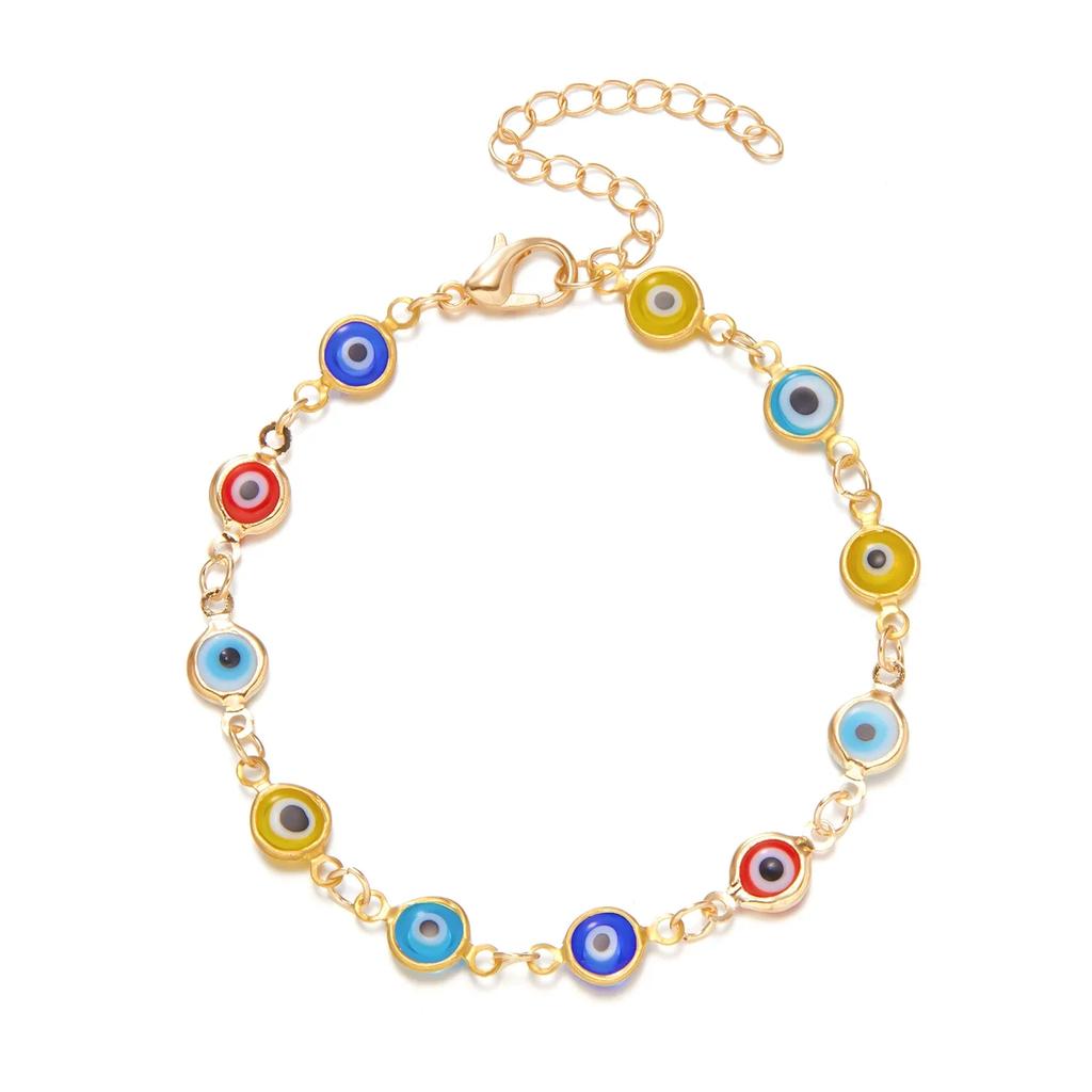 Gelukskalkoen Boze Oog Armband Voor Vrouwen Mannen Kleurrijk Rood Blauw Oog Verstelbare Metalen Ketting Armbanden Geluk Rijkdom Sieraden Cadeaus
