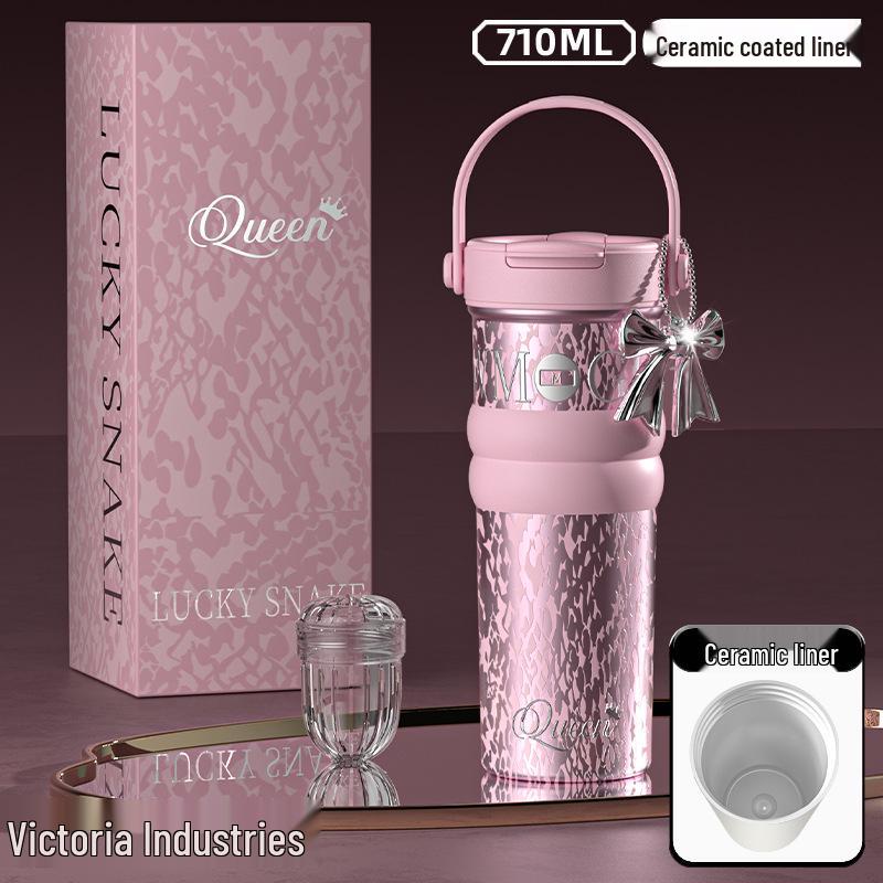 Women's Large Capacity Insulated Fruit Tea Cup with Ceramic Liner