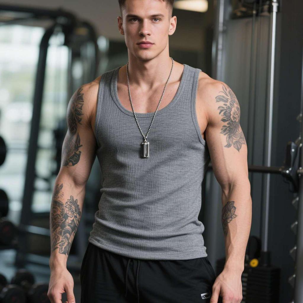 Vintage White Cotton Ribbed Tank Top for Men - Heavyweight Fitness Vest
