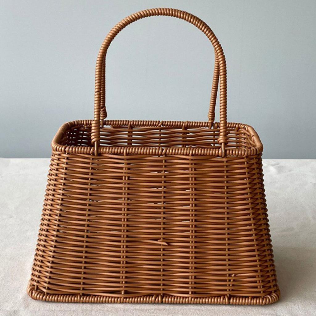Kunststoff Imitation Rattan Korb Rustikaler Imitations Handgeflochtener Picknickkorb mit Griff zur Aufbewahrung von Lebensmitteln