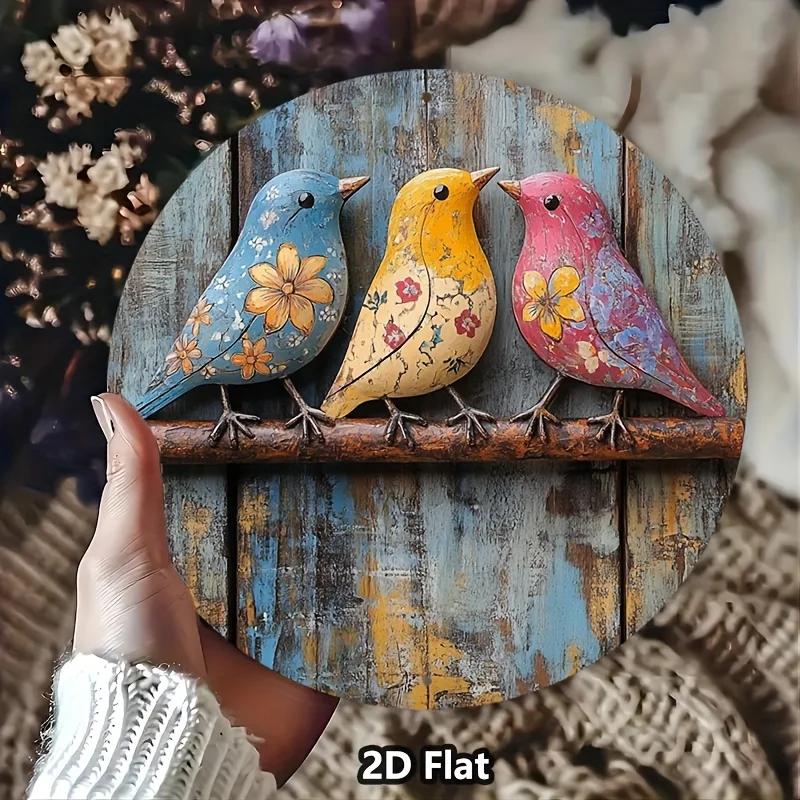 2D Flat 1pcs, Tin Sign Colorful Bird Garland Sign Vintage Aluminum Suitable for Home Wall Club Cafe Decoration 2D Flat