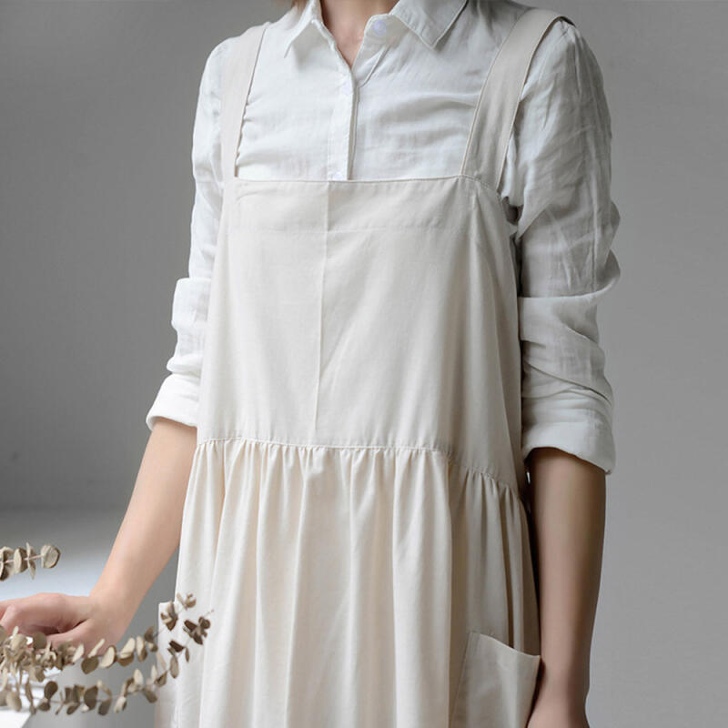 Luna Becky 100% Cotton Long Waterproof Apron in 4 Colors ivory