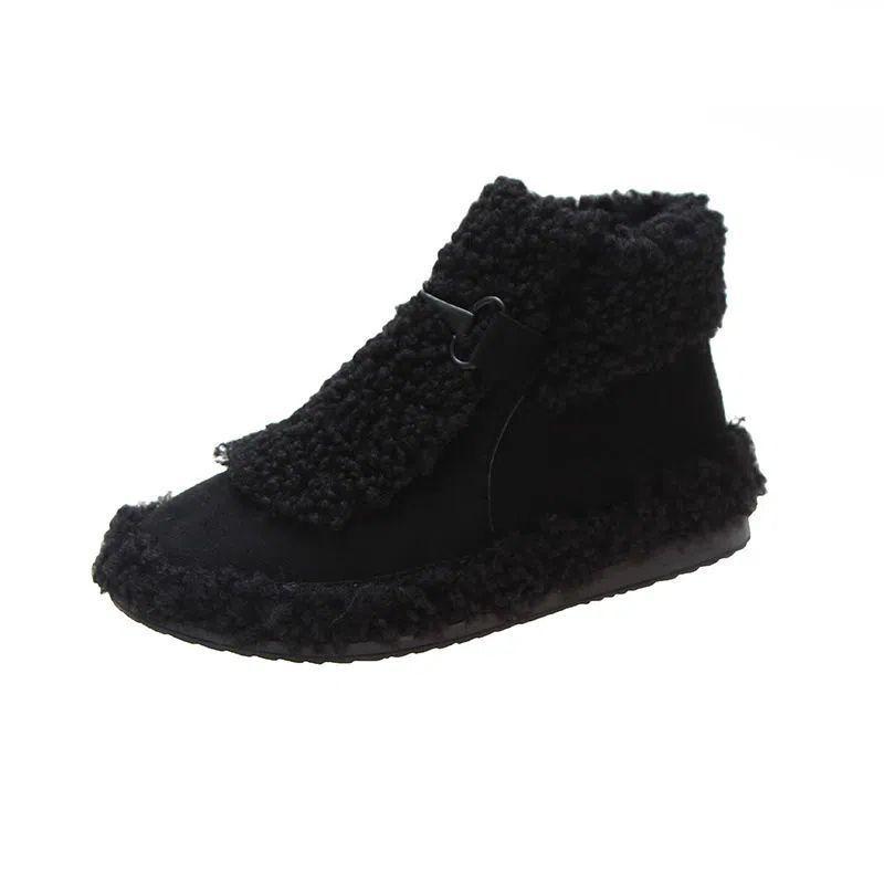 Snow Boots Women's 2025 New Lamb Wool Short Thermal Cotton Shoes Winter Wear Non-slip Flat-bottomed Velvet Short Boots