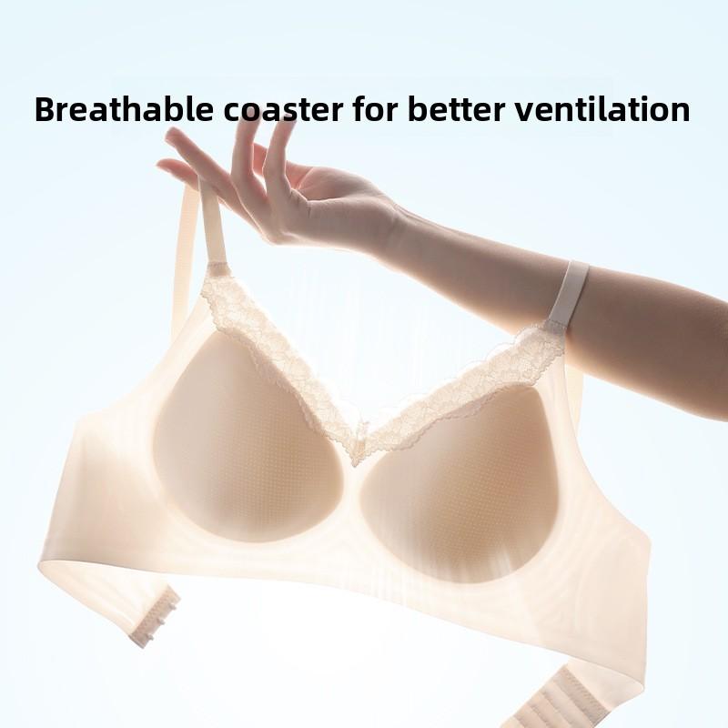 Lace Cooling Seamless Wireless Bra, Breathable Push Up Anti-Sag Side Gathering Back Hook Women Bra
