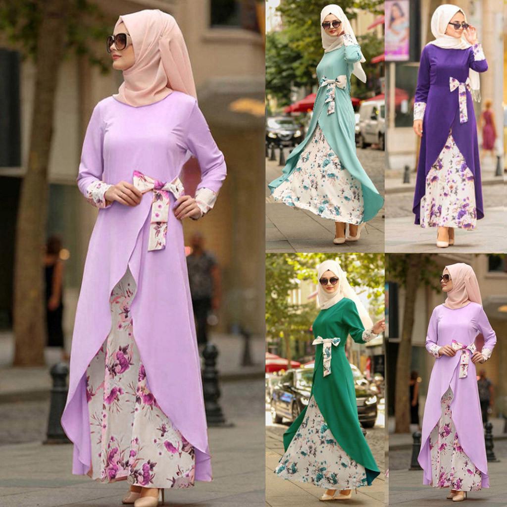 

Женское длинное коктейльное мусульманское длинное платье с цветочным принтом, вечерняя исламская одежда Абая