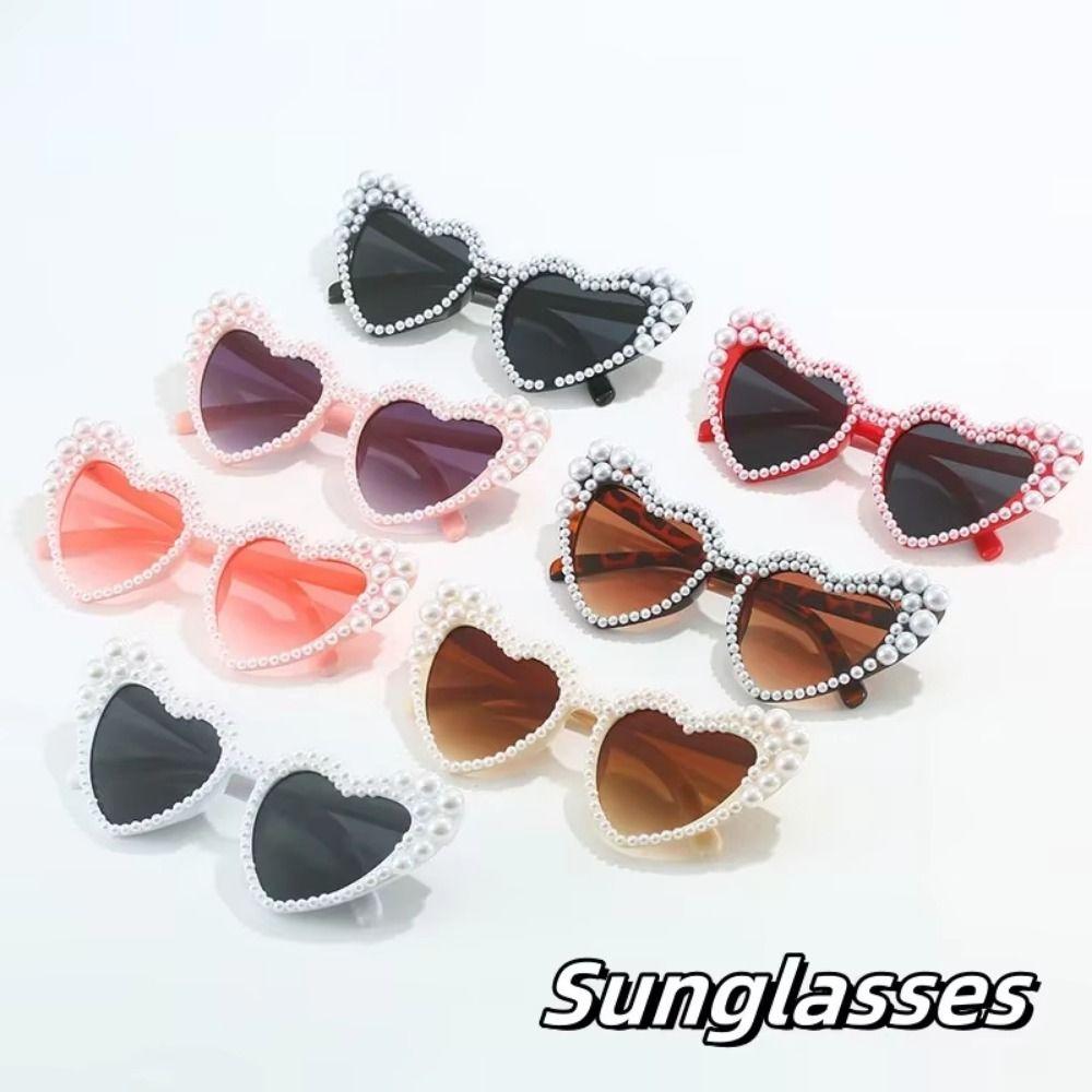 Pearl Frame Imitation Pearl Sunglasses UV400 Protection Heart-shaped Goggle  Women