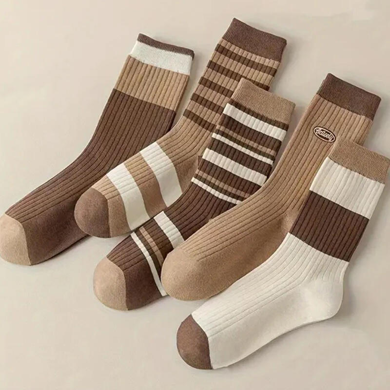 [5-Pair Set] Lapiru Brown Medium Socks Set of 5