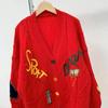 Korean Style Colorful Embroidered V-Neck Knit Sweater Coat for Women - Autumn/Winter