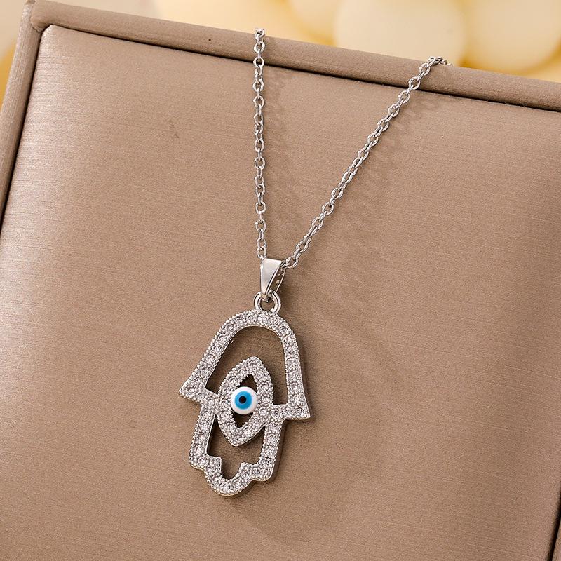 Women's Titanium Steel Blue Evil Eye Pendant Necklace - Light Luxury Clavicle Chain Jewelry