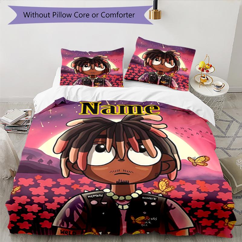 3pcs Custom Name Juice WRLD Bedding Set Duvet Cover Closure Includes 1 Duvet Cover & 2 Pillowcases, Soft and Comfortable for All Seasons.
