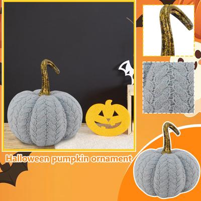 Halloween-Kürbis-Herbstdekoration in Grau, gestrickter Kürbis-Ornament