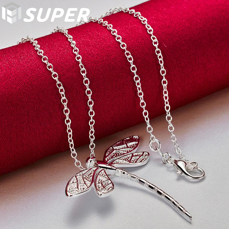 925 Sterling Silver Big Dragonfly Pendant Necklace Jewelry