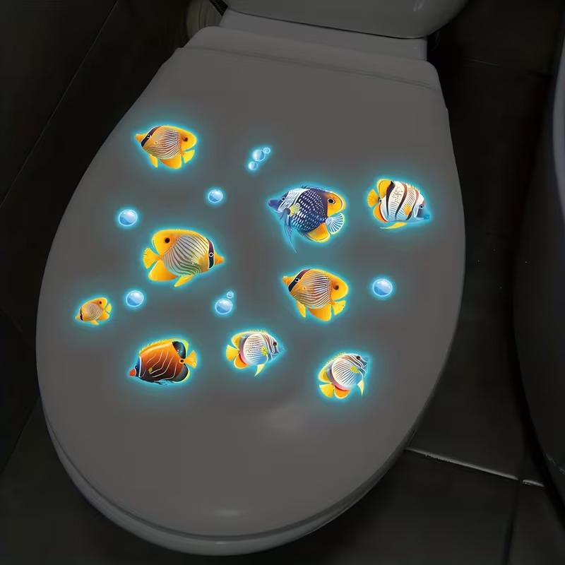 Glow-In-The-Dark Ocean Fish Toilet Sticker Bathroom Decoration Self-Adhesive And Removable Home Living Room Wall Decoration