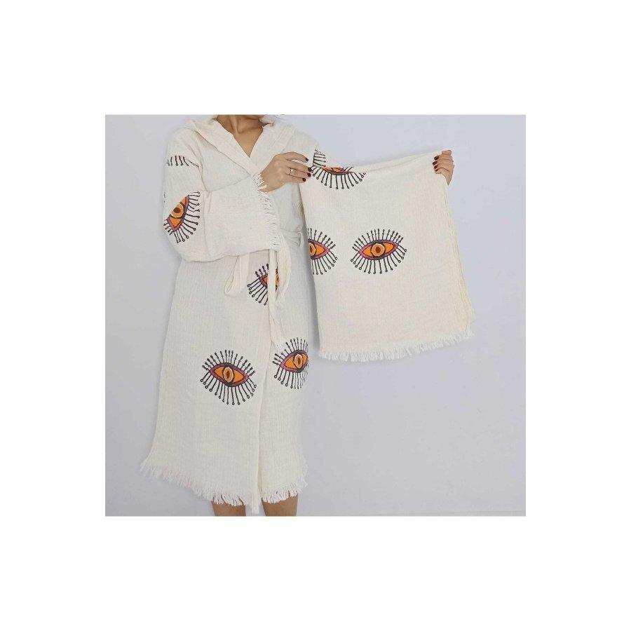 Women's 2 Piece Set Cotton Muslin Multipurpose Kimono and Muslin Peshtemal Multi-Purpose Fine Woven Towel / Pareo / Shawl