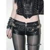 H Home European and American Women's Clothing Metal Rock Dark Rivet Zipper Black Leather Shorts Stylish Sexy Hot Pants Tide