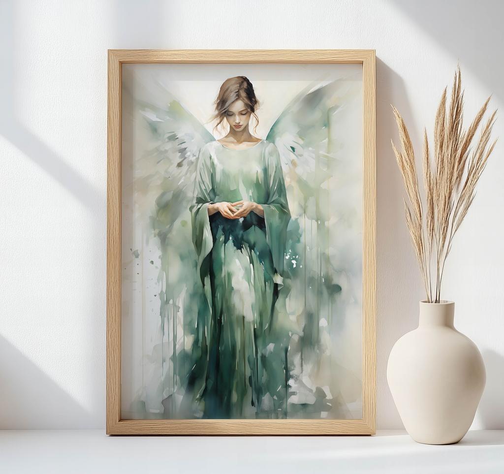 Plakat Mistyczna Piękność W Zielonym Blasku Plakat Mistyczna Piękność W Zielonym Blasku, 70X100 Cm, Rama Drewniana Ciemny Brąz, Papier Matowy 230 Gsm