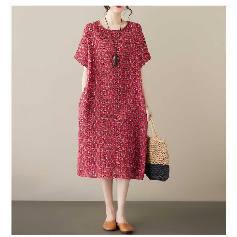 Ancient Red Small Copper Literary Loose Casual Dress Women