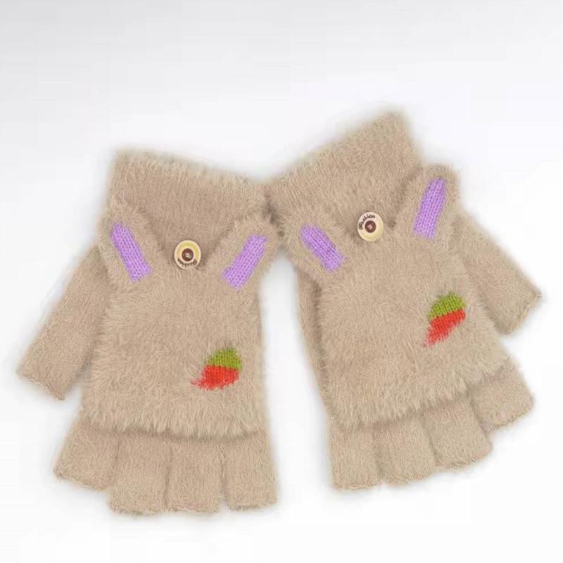 

Женские перчатки зимние милые бархатные перчатки с рисунком для студентов, пишущие флип-перчатки из утолщенного хлопка, теплые и холодные перчатки, шерстяные перчатки с полупальцами one size