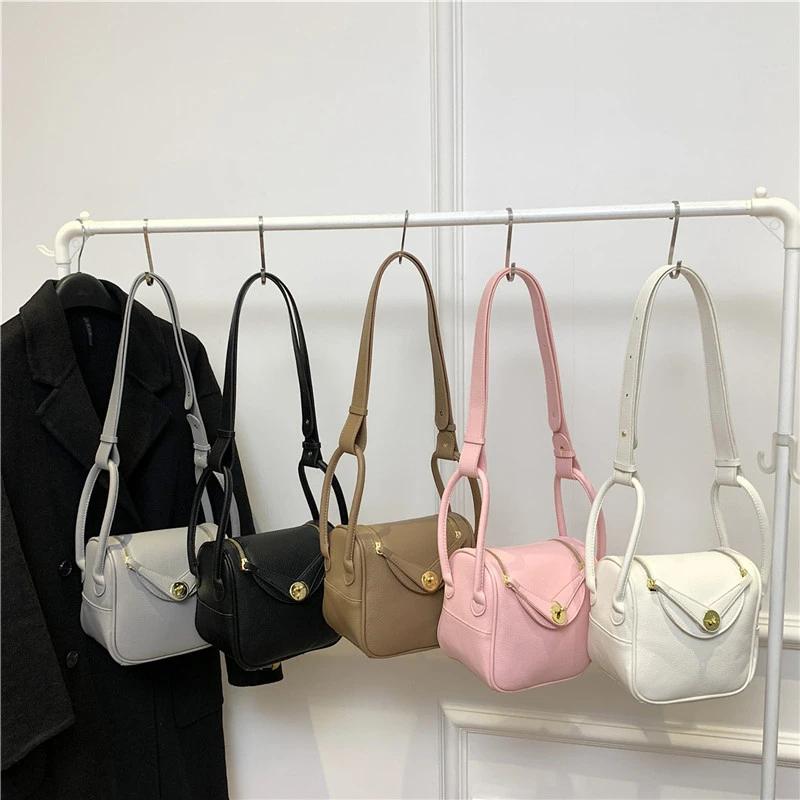 Bolso de hombro PU monocromático para mujer bolsos con línea de costura con cremallera suave   a la moda