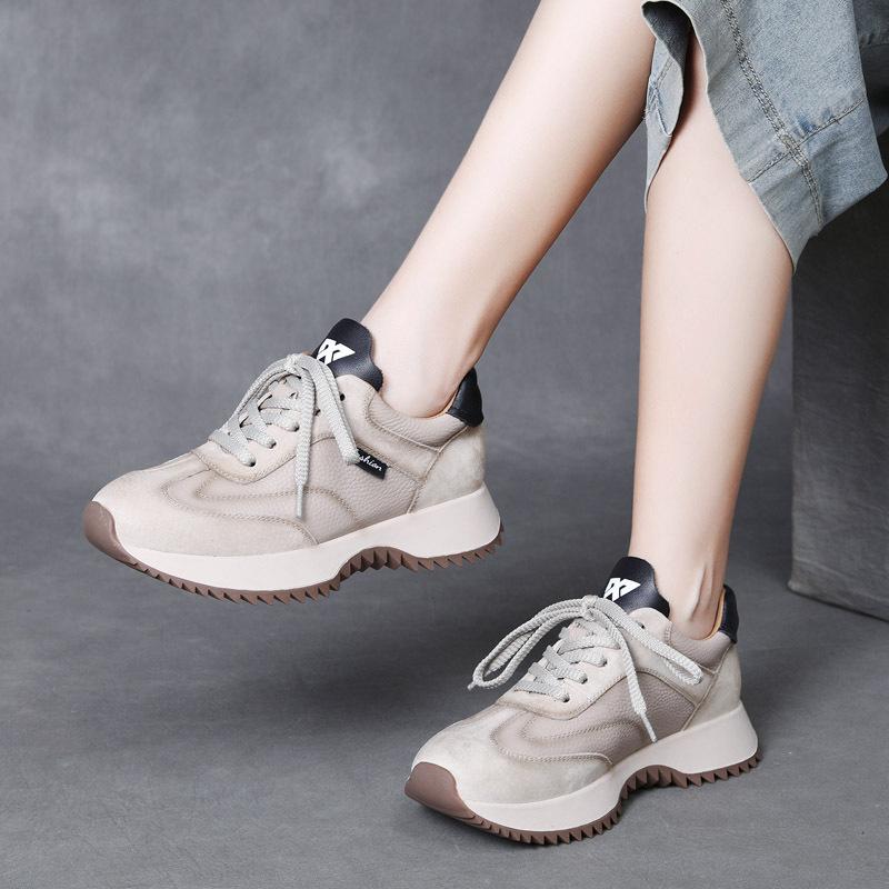 Fashion GKTINOO 2024 Autumn Winter Women's Flat Shoes Genuine Leather Sneakers Sports Shoes Handmade Casual Retro Platform Sneakers