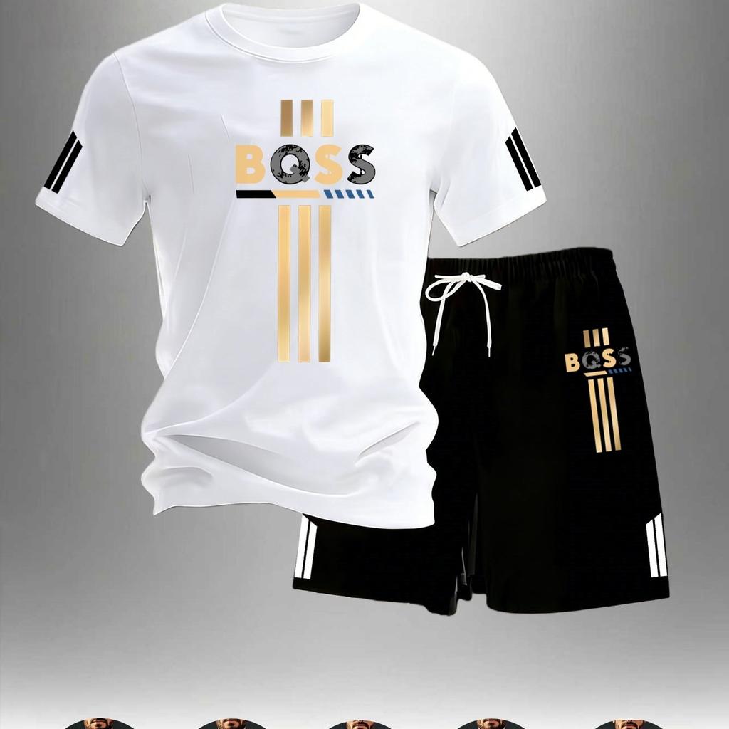 Men's Golden Striped Printed Breathable Suit Cool and Not Sweaty In Summer Casual Sports Suit