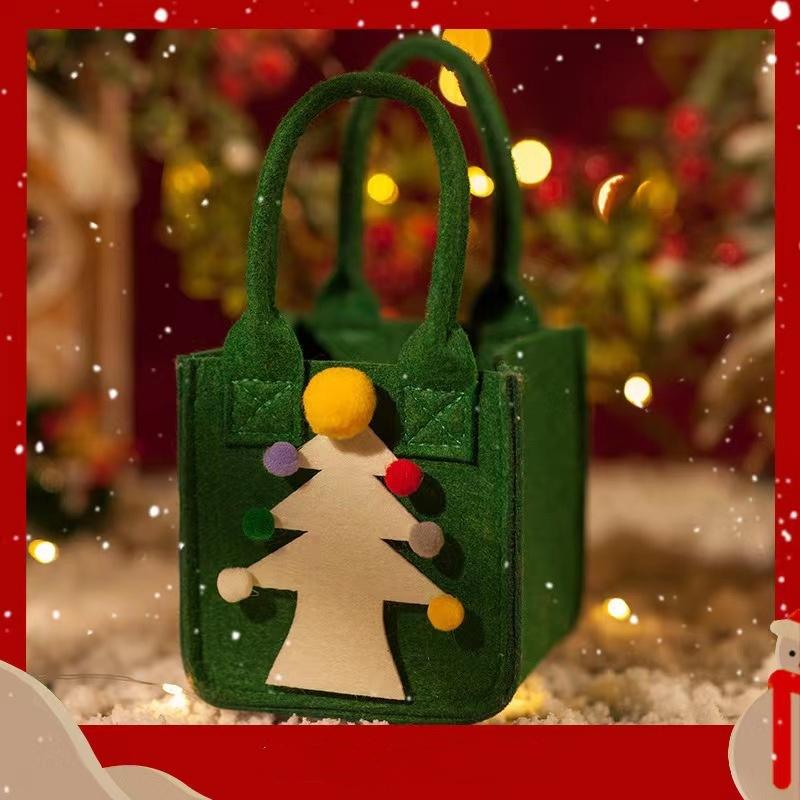 Christmas Felt Gift Bags Kids Cute Cartoon Handbag Christmas Snacks Candy Bag Reusable Storage Bag Xmas Tote Bag New Year Decor