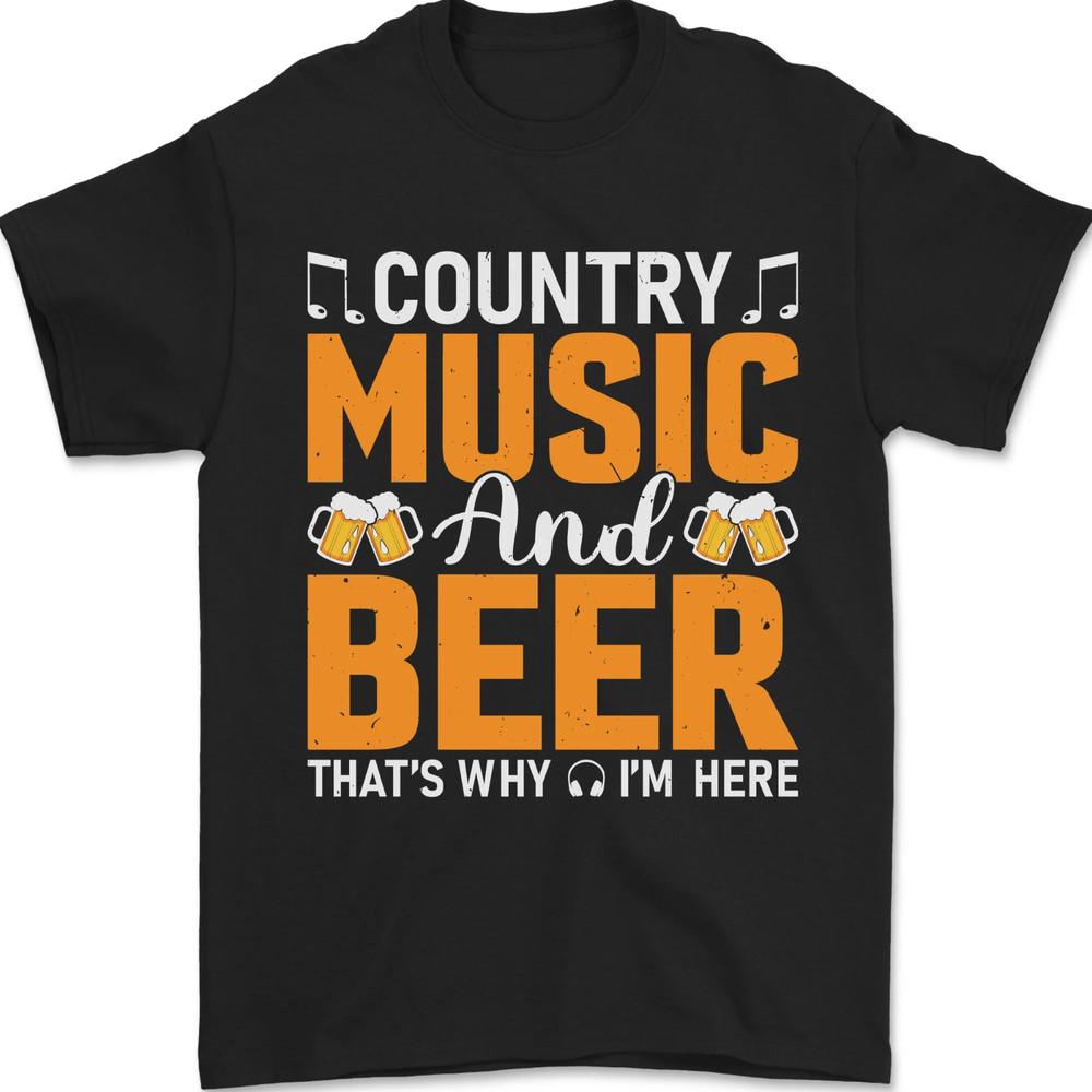 

Country Music and Beer Tee; Funny Quote Graphic; Men’s 100% Cotton Unisex T-Shirt XL
