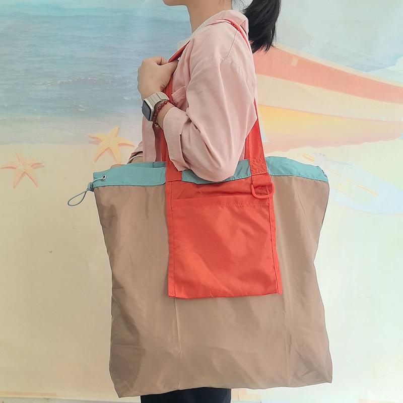 Eco-Friendly Foldable Shopping Tote with Buckle, Drawstring Closure, and Single Shoulder Strap