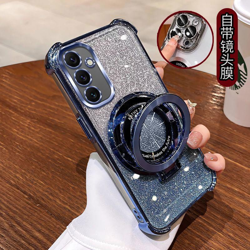 Wstrząsoodporne Brokatowe Platerowane Magnetyczne Etui z Uchwytem Dla Samsung Galaxy A05 A05S A04 A04E A03S A02S A03 A02 A51 A71 A21S A31 Cover