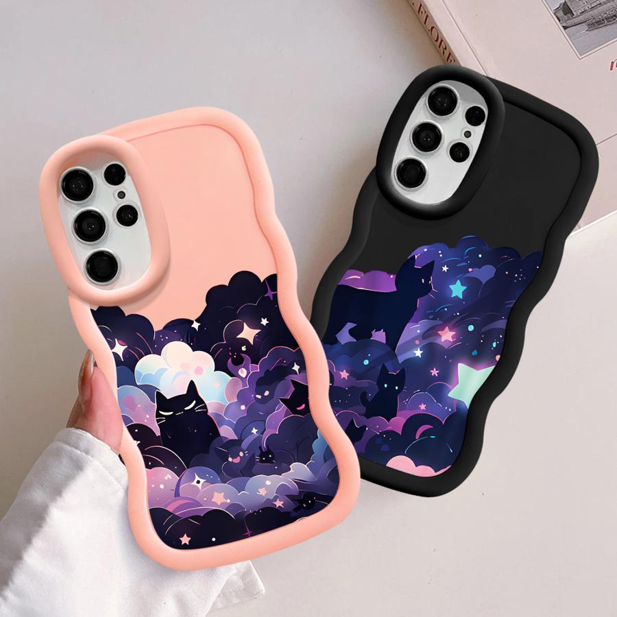 Case for Samsung Galaxy A26 S24 S25 S21 S23 Plus A25 S22 Ultra S20 FE Soft Phone Cover A55 A35 A34 A54 A36 A24 Black Cat Starry