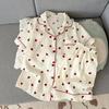 Set Pigiama da Donna 2 Pezzi Cuore a Strisce Manica Corta Top con Bottoni Vita Elastica Pantaloncini Larghi Pigiama Estivo Loungewear