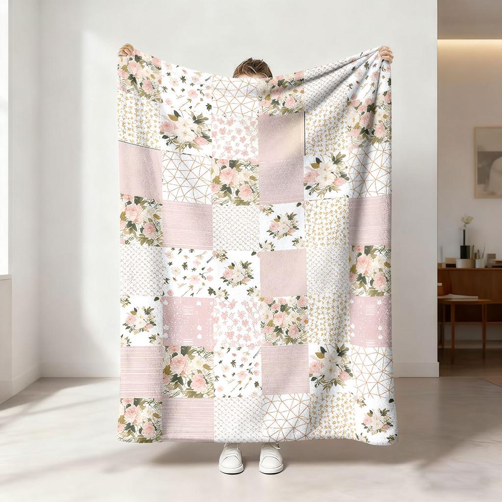 1pc Pink Floral Print 230 Flannel Blanket In Multiple Sizes, Soft And Comfortable Sleeping Blanket, Machine Washable