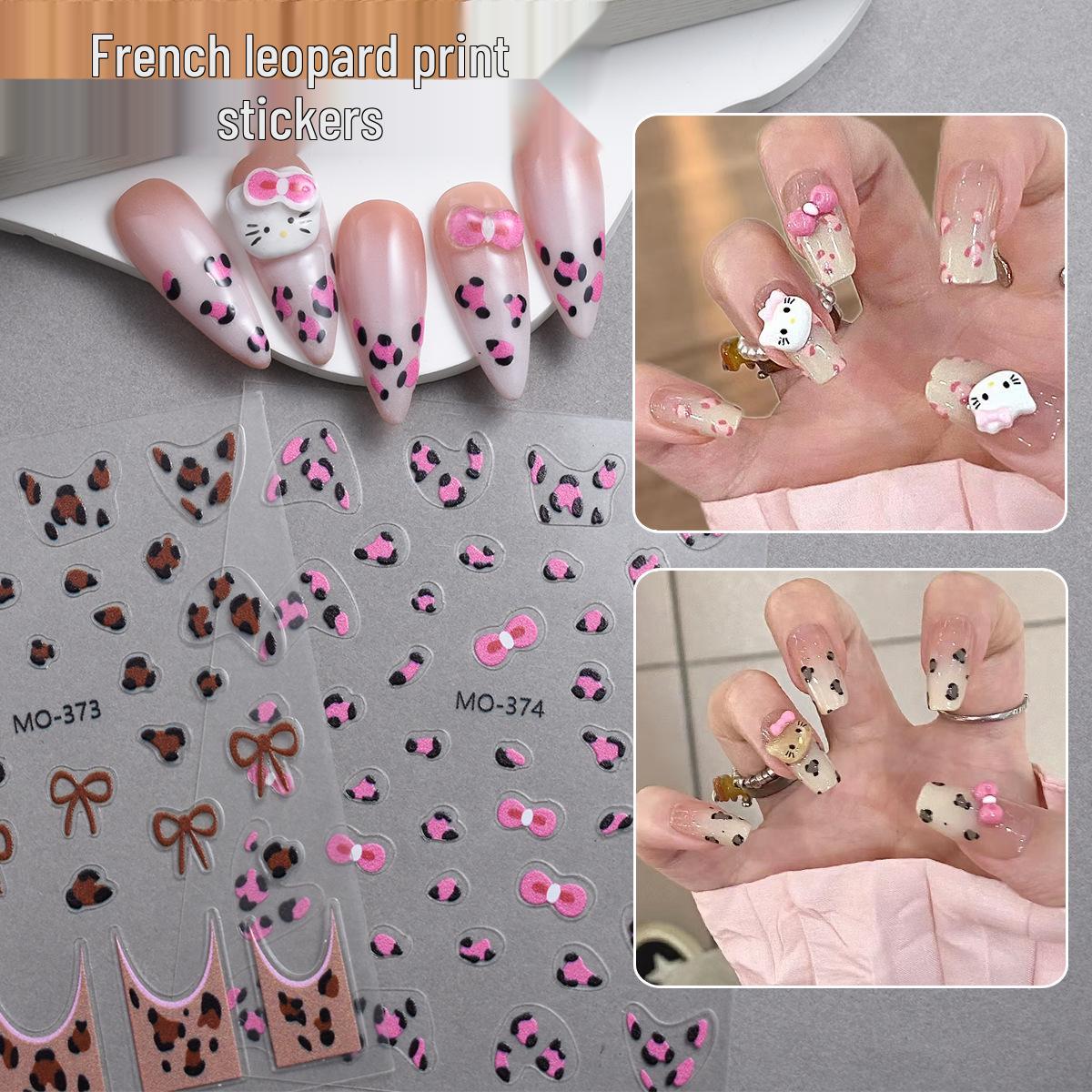 

Autumn/Winter 3D French Leopard Print Nail Stickers with Bow Design