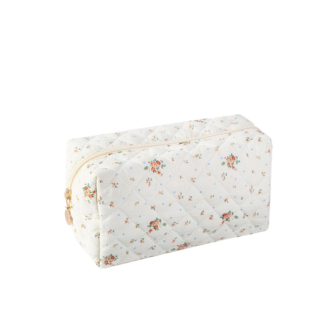 Quilted Cosmetic Bag with Floral Print Large Capacity Makeup Organizer Travel Toiletry Storage Pouch for Women