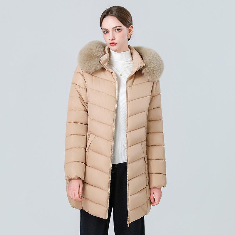 Women's stand-up collar large sweater cotton-padded jacket medium and long slim-fitting cotton-padded clothing, solid color zipper model thickened to