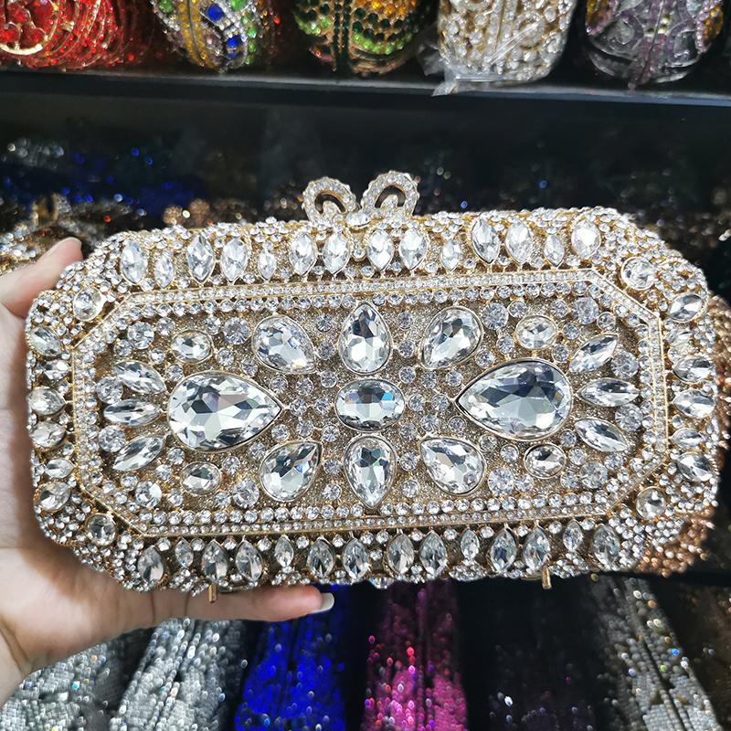 WHTUOHENG Borsa Bianca Grande Strass Metallo Dorato Diamante Cristallo Borsa da Matrimonio Moda Mini Ragazza Telefono Pochette da Sera Borse